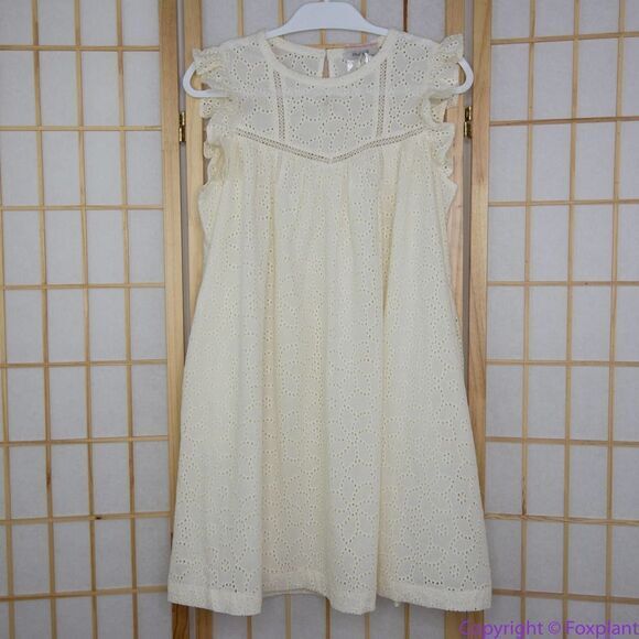NEW Madewell Off White Eyelet Ruffle-Sleeve Mini Dress, L - Picture 2 of 16
